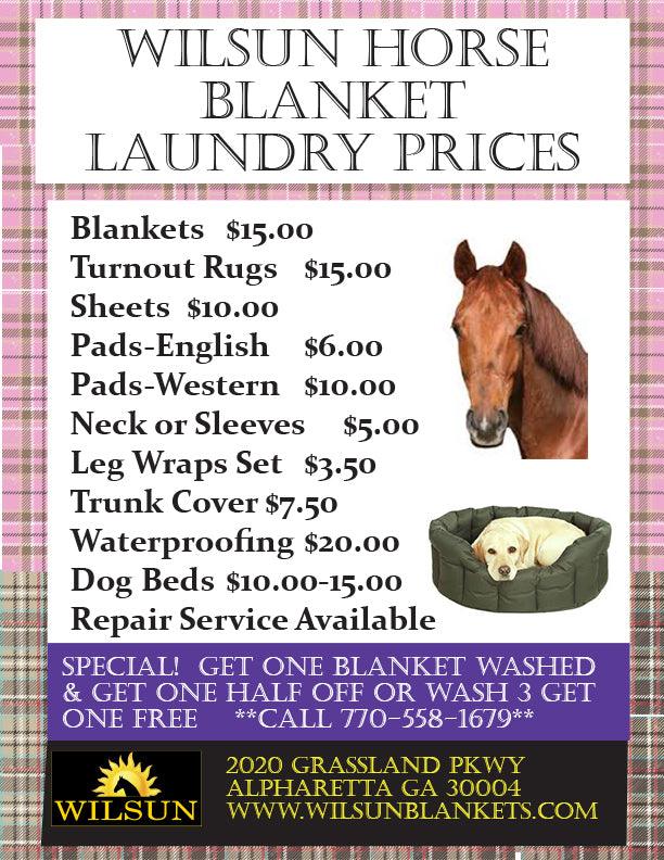 2018 Pricing for Wilsun Horse Laundry - Wilsun Custom Horse Blankets & Fine Horse Accessories