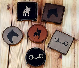 Leather Drink Coaster Set with Engraved Art - Wilsun Custom Horse Blankets & Fine Horse Accessories