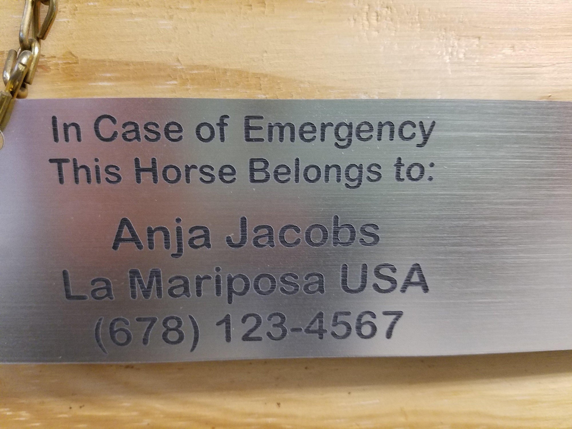 Engraved Emergency Contact Show Plate - Wilsun Custom Horse Blankets & Fine Horse Accessories