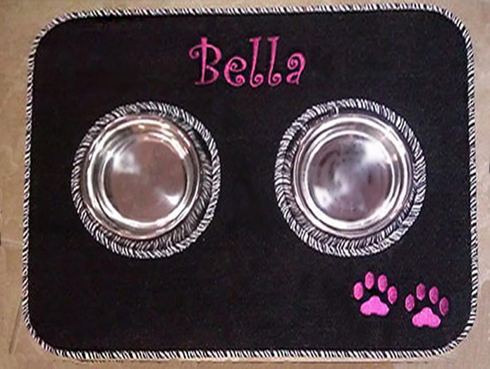 Personalized Embroidered Pet Food Mat w/ Stainless Steel Bowl Set - Wilsun Custom Horse Blankets & Fine Horse Accessories
