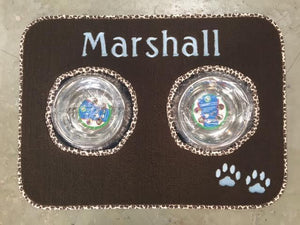 Personalized Embroidered Pet Food Mat w/ Stainless Steel Bowl Set - Wilsun Custom Horse Blankets & Fine Horse Accessories