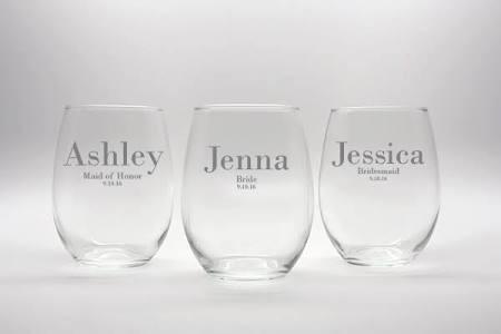 Personalized White Wine Glasses Etched Monogram Wine Glasses